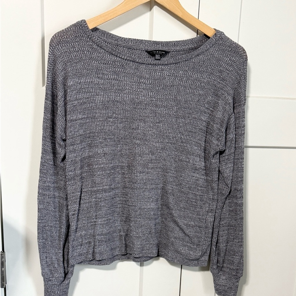 Lucky Brand Gray Long Sleeve Ribbed Knit Heathered Top size XS